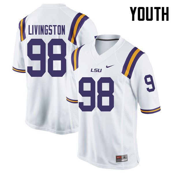 Youth #98 Dominic Livingston LSU Tigers College Football Jerseys Sale-White